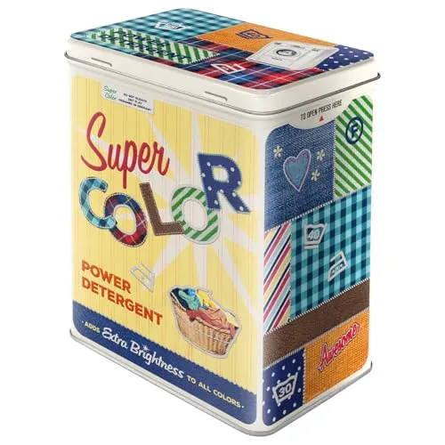 Nostalgic-Art Retro Vorratsdose L, 3 l, Super Color Detergent – Geschenk-Idee für Dein Zuhause, Große Blech-Dose für Waschmittel, Vintage Design