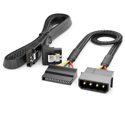 deleyCON 30cm 4-Pin Molex auf 15-pin SATA Kabel Set inkl. SATA-Kabel 60cm gewinkelt - SATA 3 Datenkabel 6 Gbit/s - Mainboard Festplatte HDD SSD PC Stromversorgung - Schwarz