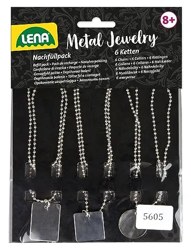 Lena 42657EC Nachfüllpack mit 6 Metallketten und Anhänger 42655 Engraver's Jewelry Studio, Set mit 6 Ketten und Schmuckanhänger aus Metall für Gravurstudio, Zusatzpack für Schmuckstudio