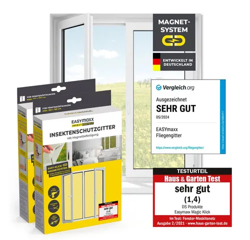 EASYmaxx Insect Protect Fliegengitter Fenster mit Magnetbefestigung - Fliegengitter für Fenster bis 150 x 180 cm, einfacher Mückenschutz mit Magnet-Klick-System für schnelle Montage und optimale Sicht.