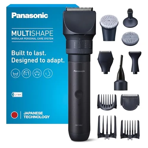 Panasonic XSHAPE-TRIM MULTISHAPE, Hauptgerät mit Li-Ionen-Akku, Detail-Rasier-/Trimmkopf-Aufsatzset, Bart- und Haartrimmer, Gesichtsreinigungsbürste, Schwarz