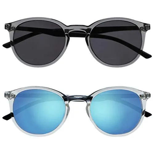 OPULIZE Met Sonnen Leser Brille 2er Pack Schlank Runder Rahmen Federscharniere Kratzfeste Getönte Linse UV400-Schutz Transparent Grau Kristall Herren Damen SS60-7C +3.50