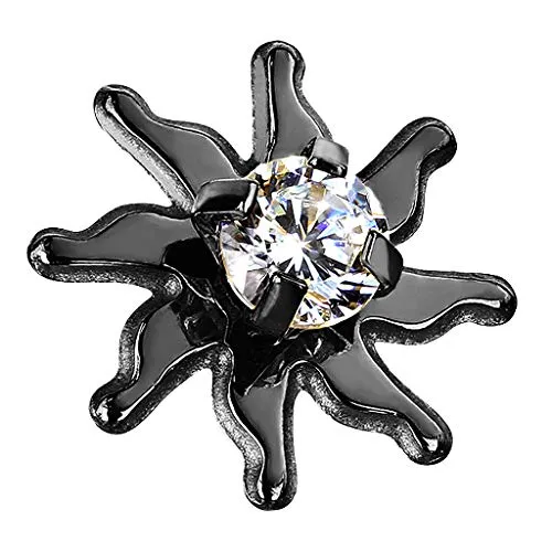 Piercingfaktor Aufsatz für Dermal Anchor Piercing Hautanker Implantat Skin Diver Strass Tribal Sonne Kristall Schwarz