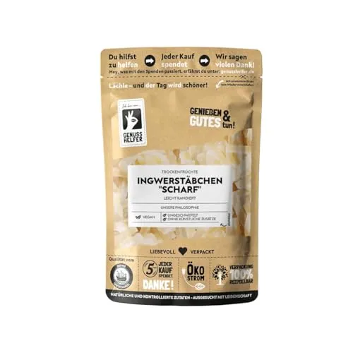 Bremer Gewürzhandel Ingwerstäbchen scharf, kandiert, aromatisch im Geschmack, leckerer Snack, 3 x 200g