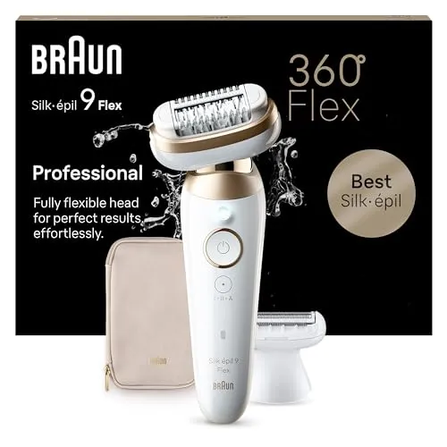 Braun Silk-épil 9 Flex - Epilierer mit flexiblem 360°-Kopf - Epilierer für langanhaltend glatte Haut, Wet&Dry Nutzung, erfasst selbst kürzeste Härchen und bietet Komfort durch Massagerollenaufsatz.