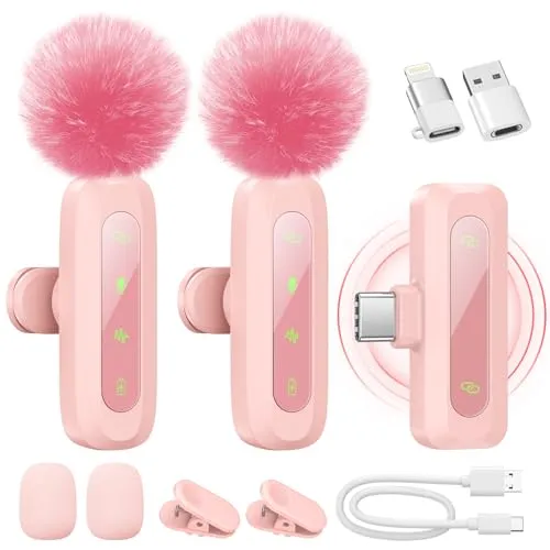 WARM BOX Kabelloses Lavalier-Mikrofon für iPhone, iPad, Android-Handy, 2er-Pack Mini-Mikrofon mit Rauschunterdrückung, Auto-Pairing und Stummschaltung und Reverb für Vlogging, Videoaufnahmen (MIC-3)