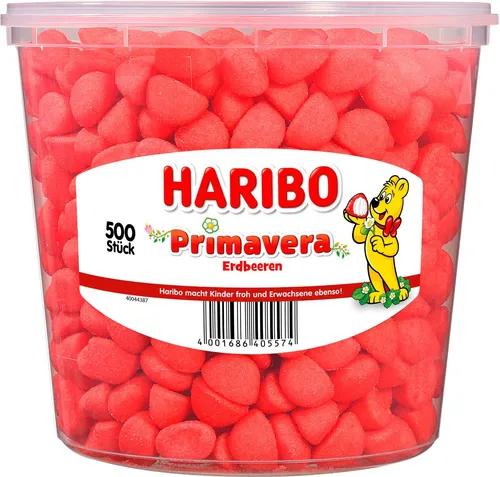 HARIBO Primavera Erdbeeren 500 St. - Fruchtige Erdbeeren aus der beliebten HARIBO Primavera-Serie, ideal für Naschkatzen und Partys. Süßwaren für jeden Anlass!