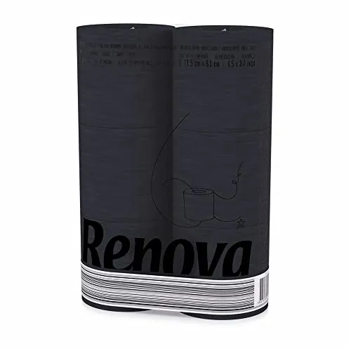 Renova Black Label Toilettenpapier Schwarz (6 Rollen) - Toilettenpapier in edlem Schwarz, 140 Blätter pro Rolle, duftend und aus 100% jungfräulichem Zellstoff für ein luxuriöses Erlebnis.