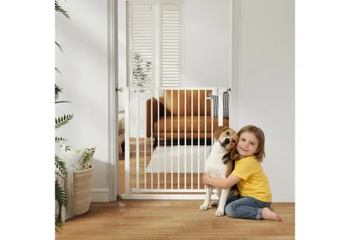 PawHut Treppenschutzgitter für Kinder und Hunde 76-80 cm - Praktisches Türschutzgitter für Babys und Haustiere, einfach zu montieren ohne Bohren. Mit automatischer Schließfunktion und beidseitiger Einhandöffnung für mehr Sicherheit in Treppen und Fluren.