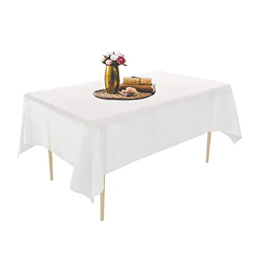 Puricon 12 Stück Einweg Tischdecke aus Kunststoff 137 x 274 cm, Premium Rechteckige Tischabdeckung Gartentischdecke für Gastronomie, Feste, Party, Hochzeiten oder Haushalt -Weiß
