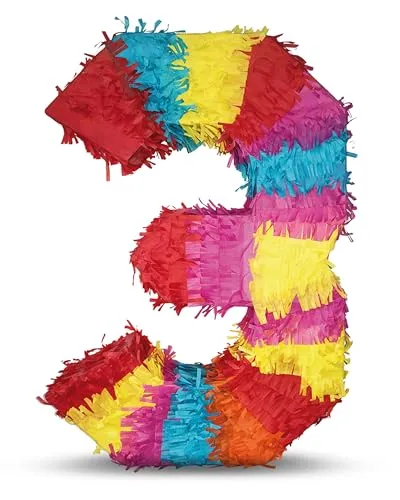 Party Factory – Pinata Geburtstagsdeko für Kinder zum Befüllen & aufhängen – Bunte Schlag-Piñata als Party Deko in 50x35x8 cm für Kindergeburtstag & Mottopartys – Partyspiel Pinjata mit der Zahl 3