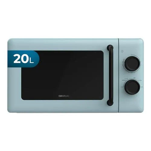 Cecotec Mechanische Mikrowelle 20L Proclean 3010 Blau - Mikrowelle mit 20L Fassungsvermögen und 700W Leistung, 6 Leistungsstufen, Timer bis 30 Min. und Innenbeleuchtung. Ideal für große Rezepte und bringt Farbe in Ihre Küche.