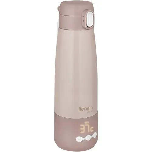 lionelo Thermoflasche THERMUP BOTTLE - Beige, 350 ml, USB-C - Beheizbare Flasche für Milch und Getränke mit 5 Temperaturstufen. Hält bis zu 20 Stunden warm und ist auslaufsicher. Ideal für den täglichen Einsatz und unterwegs.