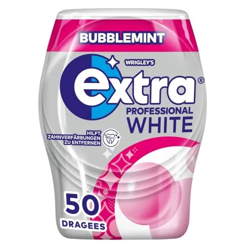 Extra Professional Kaugummi Zuckerfrei, White Bubblemint, 50 Dragees - Zuckerfreier Kaugummi mit frischem Minzgeschmack und fruchtiger Note. Ideal für die tägliche Pflege der Zähne und für frischen Atem. Großpackung mit 50 Dragees – perfekt für unterwegs!