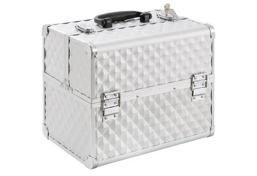 Arebos Kosmetikkoffer 15L - Silber Diamant Muster - Beauty Case mit 5 Fächern aus hochwertigem Aluminium, inkl. Schloss & Schlüssel für sichere Aufbewahrung, modern im Design und ideal für Profis oder Reisende.