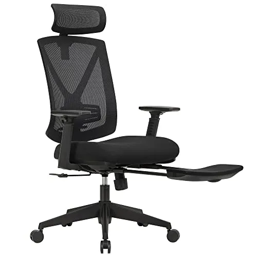 SONGMICS Ergonomischer Bürostuhl mit Fußstütze - Bürostuhl mit verstellbarer Lendenwirbelstütze und Kopfstütze, bietet hohen Sitzkomfort und kann bis zu 150 kg tragen – ideal für lange Arbeitstage.