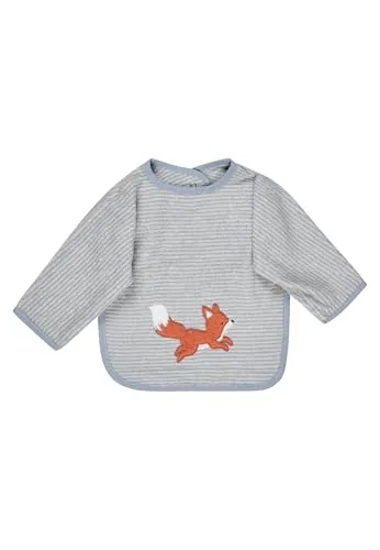 Sterntaler Ärmellätzchen Fuchs Filou - Baby Lätzchen mit Ärmel - saugfähige Baumwolle mit feiner Stickerei - praktischer Druckknopfverschluss für einfaches An- & Ausziehen, Geschenkidee, graublau