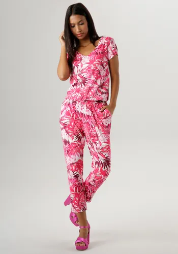Modischer Jumpsuit von ANISTON SELECTED für Damen, Gr. 36 - Stylischer Jumpsuit mit buntem Palmenblatt-Print, figurumspielend, V-Ausschnitt und praktischen Taschen. Perfekt für Sommer-Outfits!