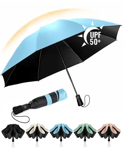 Chakipee Kompakter Reise Regenschirm Groß Sturmfest – Automatik Taschenschirm Tragbarer UV-Schirm für Damen und Herren, 210T Beschichtung 106 cm Spannweite 8 Rippen Taschenschirme Blau