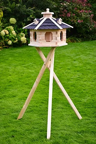 Deko-Shop-Hannusch Vogelhaus aus Holz unbehandelt zum selbst gestalten, bemalen, wahlweise mit Solarbeleuchtung und Ständer, wetterfestes Bitum, XXL, Vogelhäuschen (XXL mit Ständer und Solar, Schwarz)