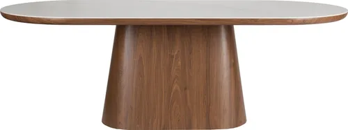 Trendmöbel24 Esstisch ALMIRA Oval 180 x 90 cm in Marmoroptik - Der ovale Esstisch ALMIRA bietet mit 180 cm Platz für 4 bis 6 Personen. Sein elegantes Design mit Walnuss-Furnier und Marmoroptik verleiht jedem Raum eine warme Atmosphäre.