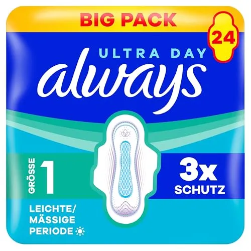 always Binden Ultra Day Normal mit Flügeln, 24 St. - Zuverlässiger Schutz für leichte bis mittlere Tage. Die atmungsaktiven Binden mit Flügeln bieten sicheren Halt und Komfort. Ideal für unterwegs, da jede Binde einzeln verpackt ist. Genießen Sie Diskretion und Schutz im Alltag.