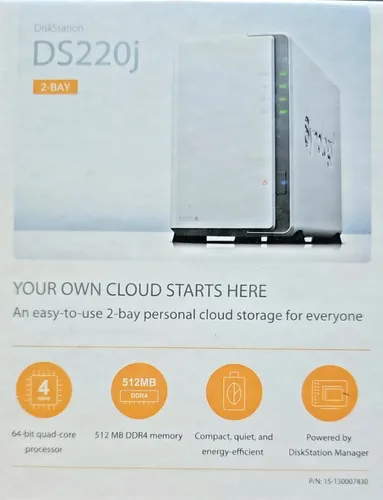 Synology DS220j NAS-Server - Zuverlässiges NAS-System mit zwei Laufwerksschächten, ideal für private Cloud-Lösungen und Datensicherung.