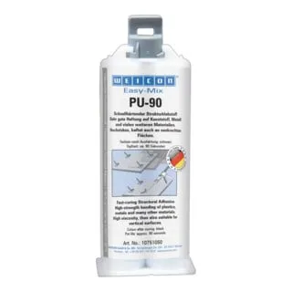 Easy-Mix PU-90 | Hochfester Polyurethan-Klebstoff mit 90 Sekunden Topfzeit - Klebeprodukte: Der WEICON Easy-Mix PU-90 ist schnell schleif- und überlackierbar, witterungs- und chemikalienbeständig, ideal für diverse Materialien und Anwendungen.