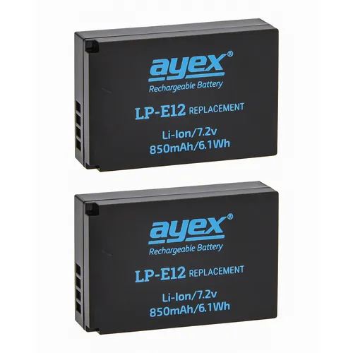 ayex LP-E12 Li-Ion Akku für Canon EOS M Modelle - Leistungsstarker Akku für Canon EOS M Kameras, ideal für längere Fotografie-Sessions. Kompatibel mit verschiedenen Modellen wie M10 und M50.