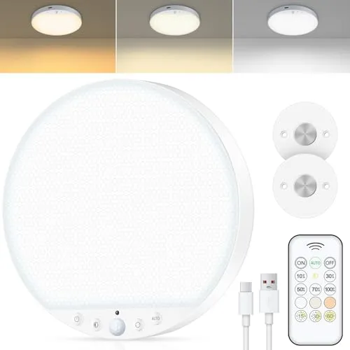 Akku Deckenlampe mit Bewegungsmelder und Fernbedienung – 6W kabellose LED Leuchte - Diese wiederaufladbare Deckenlampe mit Bewegungsmelder bietet eine einfache magnetische Installation und lange Laufzeit. Ideal für Flure, Badezimmer und Schränke – flexible Beleuchtung ohne Stromanschluss!