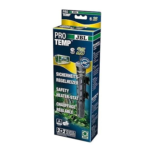 JBL ProTemp S25 Regelheizer für Aquarien - Heizgerät für Süß- und Meerwasser-Aquarien von 10-50 l, mit präziser Temperaturregelung von 20-34°C und automatischer Schutzabschaltung bei sinkendem Wasserstand.