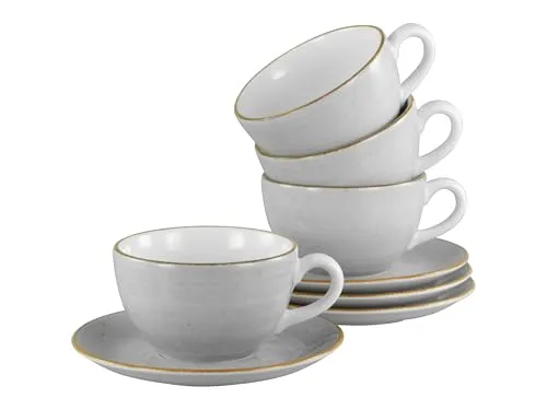 Creatable, 34036, Serie Vintage Nature Stein, 8-teiliges Geschirrset für 4 Personen, Cappuccino Set aus Porzellan, spülmaschinen- und mikrowellengeeignet, Made in Europe