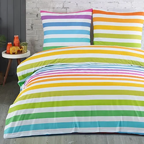 Buymax Bettwäsche Regenbogen 200x220 cm, 100% Baumwolle - Bettwäsche-Set mit buntem Regenbogen-Muster, 2-teilig mit verdecktem Reißverschluss, ideal für ein farbenfrohes Schlafzimmer und pflegeleicht bei 40°C.