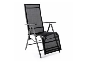 VCM Alu Liegestuhl Klappstuhl Relaxstuhl schwarz - Gartenstuhl mit klappbarem, pulverbeschichtetem Aluminiumrahmen und formstabilem Textilenegewebe. Ideal für entspannte Stunden drinnen und draußen.