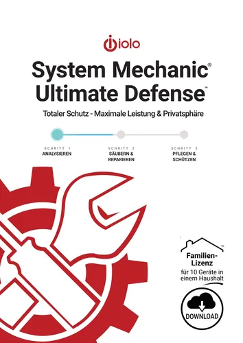 IOLO System Mechanic 2025 Ultimate Defense - 10 PC Lizenz - Hilfsprogramme & Tools, bietet umfassende System- und Registry-Optimierung für bis zu 10 PCs mit digitalem Download