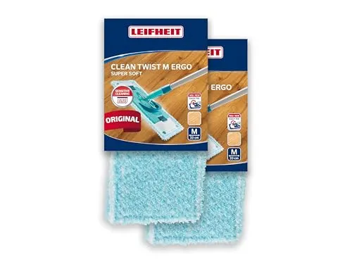 Leifheit Original 2er Set Wischbezug CLEAN Twist Ergo M super Soft 33 cm für Parkett, Holzböden und Kork, mit Spezialfasern, Wischer Ersatzbezug für minimale Wasseraufnahme