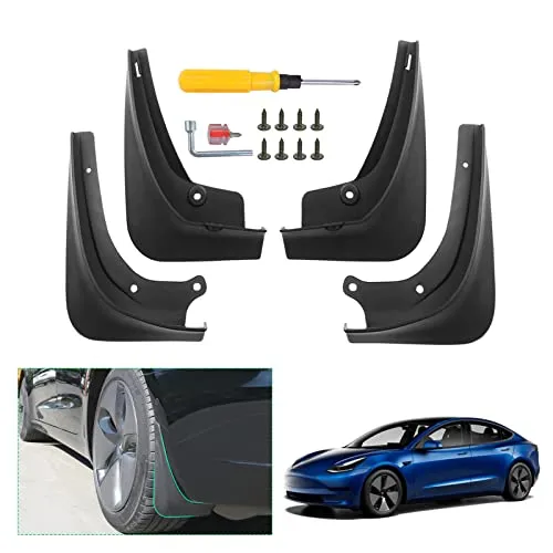 [4 Stück] GAFAT Tesla Model 3 2017-2022 2023 Schmutzfänger, Kotflügel, Spritzschutz Auto, Kunststoff Schlamm Fender, Front Hinterrad Spritzschutz Mit Schrauben, Tesla Model 3 Zubehör (Nicht für 2024+)