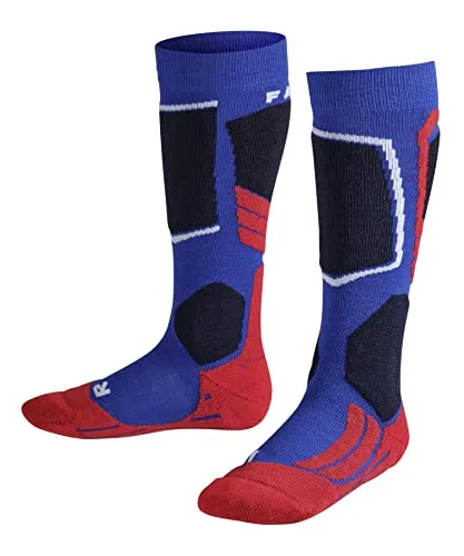 FALKE Unisex Kinder Skisocken SK2 Intermediate K Kh Wolle Funktionsmaterial warm dick 1 Paar, Blau Cobalt Blue 6941, 35-38