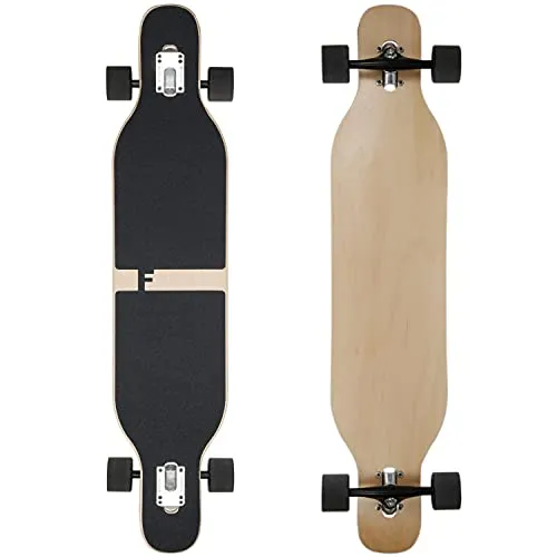 FunTomia Longboard mit LED Rollen - Longboard in 3 Flex Stufen aus Ahornholz, ideal für Carving und Freeride, ausgestattet mit leuchtenden LED Rollen für zusätzlichen Fahrspaß.