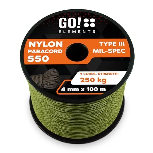 GO!elements 100m Paracord Seil - Reißfeste Nylonschnur für Outdoor & Handwerk - Reepschnüre - 100% witterungsbeständig und bis zu 250kg belastbar, ideal für alle Outdoor-Aktivitäten und Handwerksarbeiten.