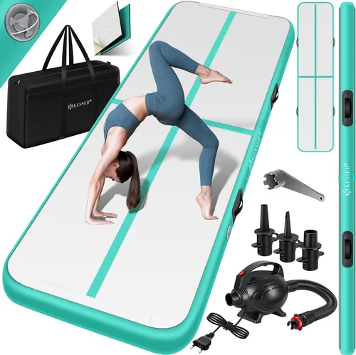 KESSER® Turnmatte Aufblasbar Airtrack 2m/3m/4m/5m/6m - Sportmatten für Gymnastik und Fitness, aus 0,9mm dickem PVC, wasserdicht und rutschfest – ideal für drinnen und draußen, inkl. Tragetasche und elektrischer Luftpumpe.