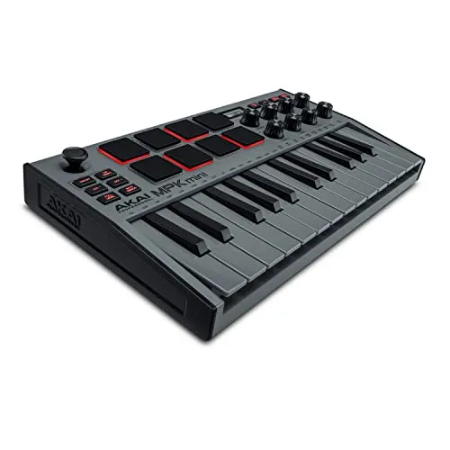 AKAI Professional MPK Mini MK3 Gray B-Stock - B-Stock Mini MIDI Controller in Sonderedition Grau; 25 anschlagsdynamische Minitasten und 8 MPC Pads für kreative Musikproduktion; inkl. Softwarepaket mit MPC Beats und virtuellen Instrumenten.