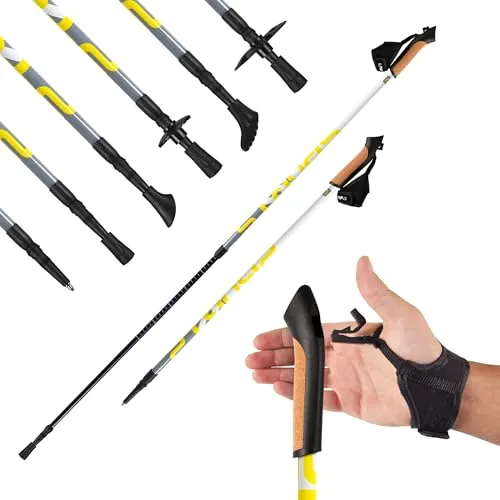 Nordic Walking Stöcke Premium White - Superleicht & Stabil - Wanderstöcke aus hochwertigem Aluminium, ergonomischer Korkgriff für optimalen Halt und Schweißabsorption. Ideal für Nordic Walking und individuell einstellbar auf jede Körpergröße.