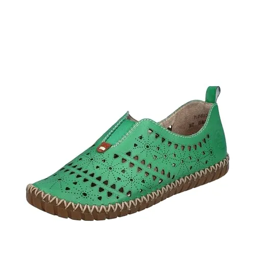 Rieker Damen Halbschuhe M2852 - Bequeme Barfußschuhe - Damen-Sneaker mit weicher Decksohle, ideal für barfuß Tragekomfort. Aus echtem Leder mit luftiger Perforierung und trendigem Farbenfrohen Gute-Laune-Style.