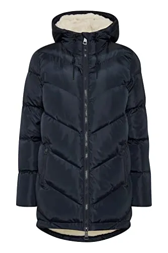 OXMO Naara Damen Steppmantel – Wintermantel mit Kapuze und Teddyfutter - Wattierter Steppmantel mit 2-Wege-Reißverschluss, verstellbarem Tunnelzug und zwei praktischen Taschen. Hält warm und bietet hohen Tragekomfort bei kaltem Wetter.