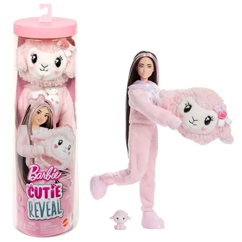 Barbie Cutie Reveal Puppe - Cuddly Lamm mit 10 Überraschungen - Entdecke die Barbie Cutie Reveal Puppe mit 10 Überraschungen! Das süße Plüsch-Lamm und die wandelbare Barbie-Puppe mit modischen Accessoires sorgen für kreativen Spielspaß und Freude beim Ankleiden.