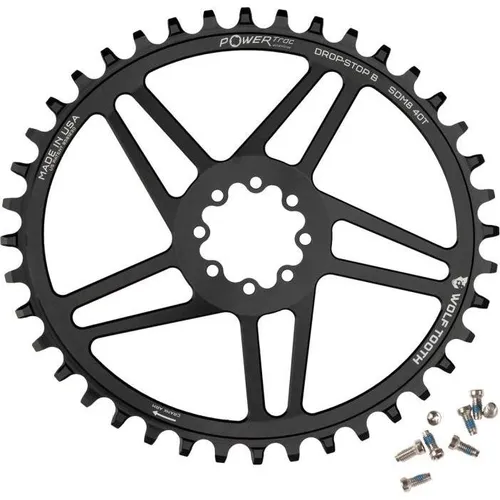 Wolf Tooth PowerTrac Elliptical Kettenblatt für SRAM 8-Bolt - Hochwertiges Kettenblatt aus 7075-T6 Aluminium für SRAM 8-Bolt Kurbeln. Optimiert für Gravel- und Road-Bikes, sorgt für bessere Traktion und weniger Schaltvorgänge dank ovalem Design.
