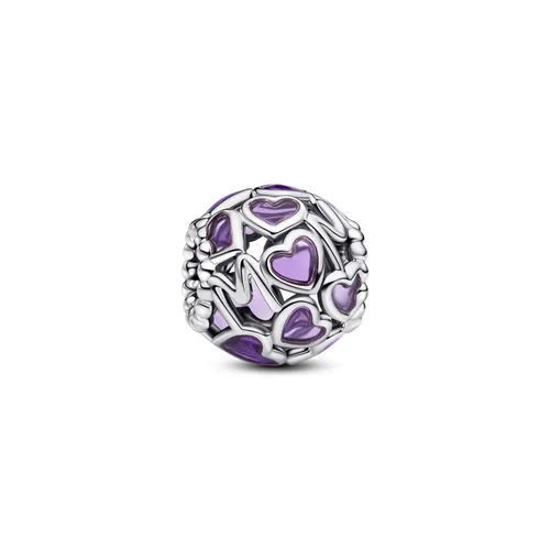PANDORA Moments Offen gearbeitete Herzen Mum-Charm aus Sterling Silber - Bead Charms für Damen, mit transparenten lavendelfarbenen Emaille-Herzen und dem Wort „MOM“ – eine perfekte Erinnerung an die besonderen Bindungen der Mutterschaft.