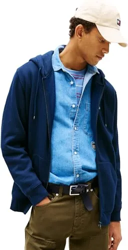 Sweatshirt TOMMY JEANS "TJM REG S FLAG ZIP FLEECE THRU" in Blau - Herren-Sweatjacke mit Kapuze und Reißverschluss, gefertigt aus 80% Baumwolle. Ideal für lässige Looks und hohen Tragekomfort.