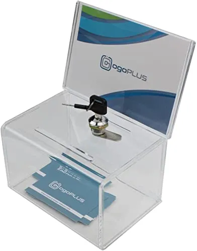 Spendenbox mit Schloss, Losbox mit Din A6 Werbefläche/Acryl Sammelbox, Visitenkarten-Box, Aufsteller